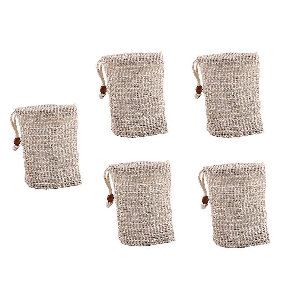 Natural Sisal Soap Storage Bags 5Set For Family Bathing Soap Bubble Maker Beige 13.5X9.5X1CM