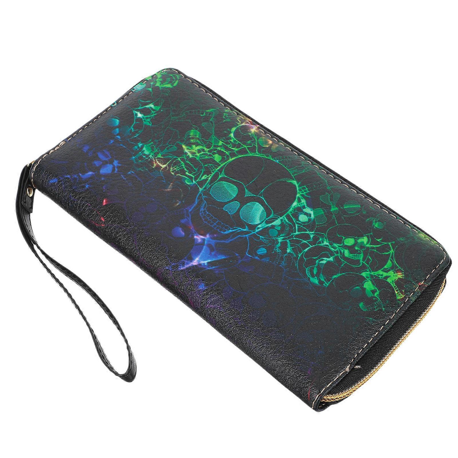 Skull Pattern Long Wallet Hand Bag Convenient Purse Daily Use 20x11cm Durable 1Pcs