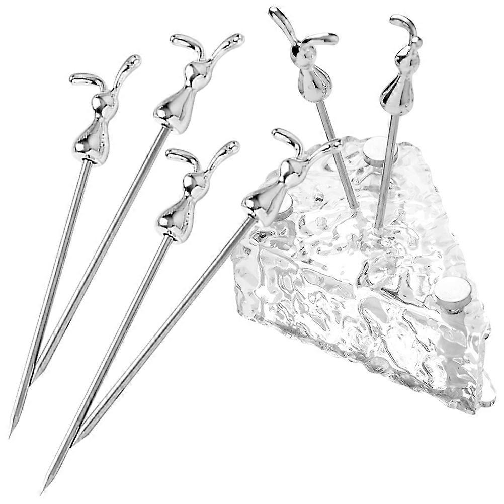 Reusable Stainless Steel Fruit Picks with Rabbit Design for Home Use Silver 1 Set