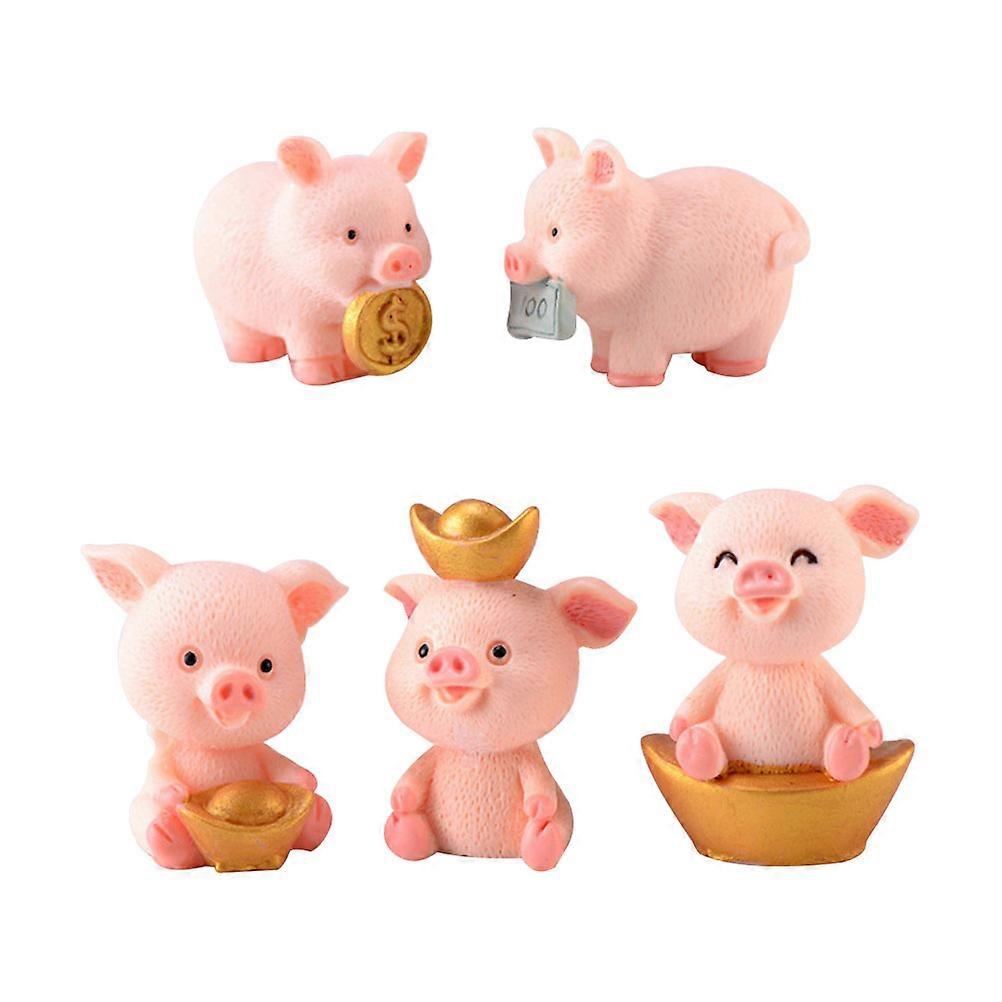 Micro Landscape Resin Crafts Pig Shape Ornaments For Tabletop Display 4.10X3.10X3.10CM Cute Design 5Pcs