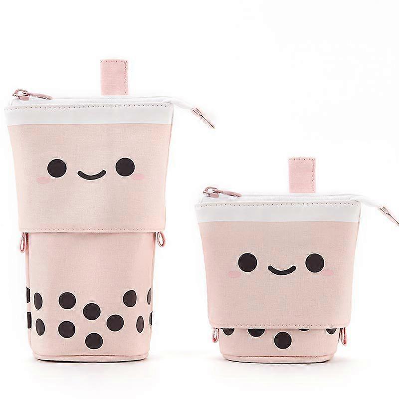 Cute Pencil Telescopic Stand Pop-up Stationery Box with Smiley Point Storage Bag (1pc Pink, 17*13*6cm)