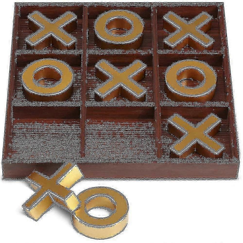 10 Piece Premium Solid Wood Tic-tac-toe Board Game Giant Gold 14inch Outdoor/indoor Party Set Toy For Children/ Adults Perfect For Backyard Entertainm