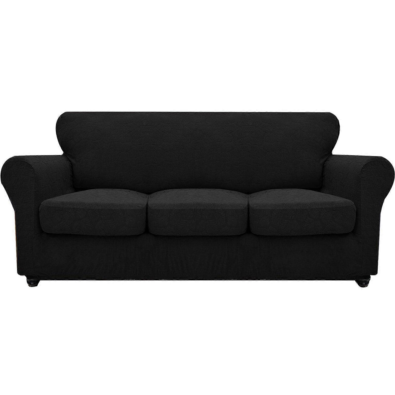 Sofa Cover Soft Stretch With Leaf Design Scratch Resistant Washable Black
