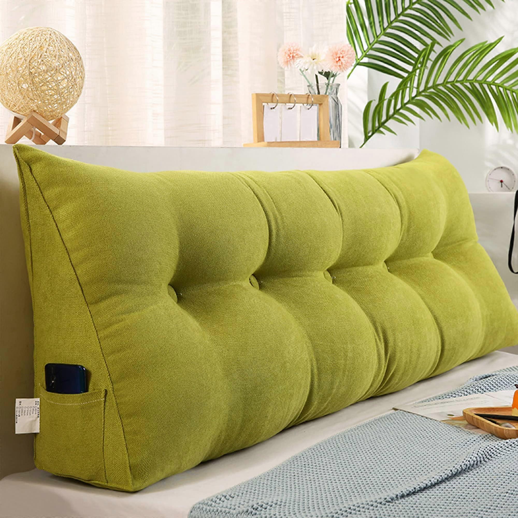 Luxury Triangle Headboard Pillow - Green Removable Cover Triangular Reading Pillow 180x50x20cm for Bed and Sofa Comfort