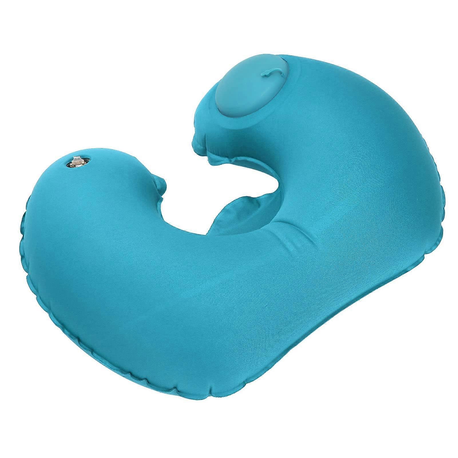 PVC Inflatable Travel Pillow SkinFriendly Press Type for Camping (Peacock Blue)