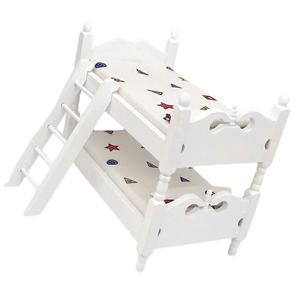 White Miniature Bunk Bed for Doll House Decoration with Realistic Look and Versatile Design 1/12 Scale