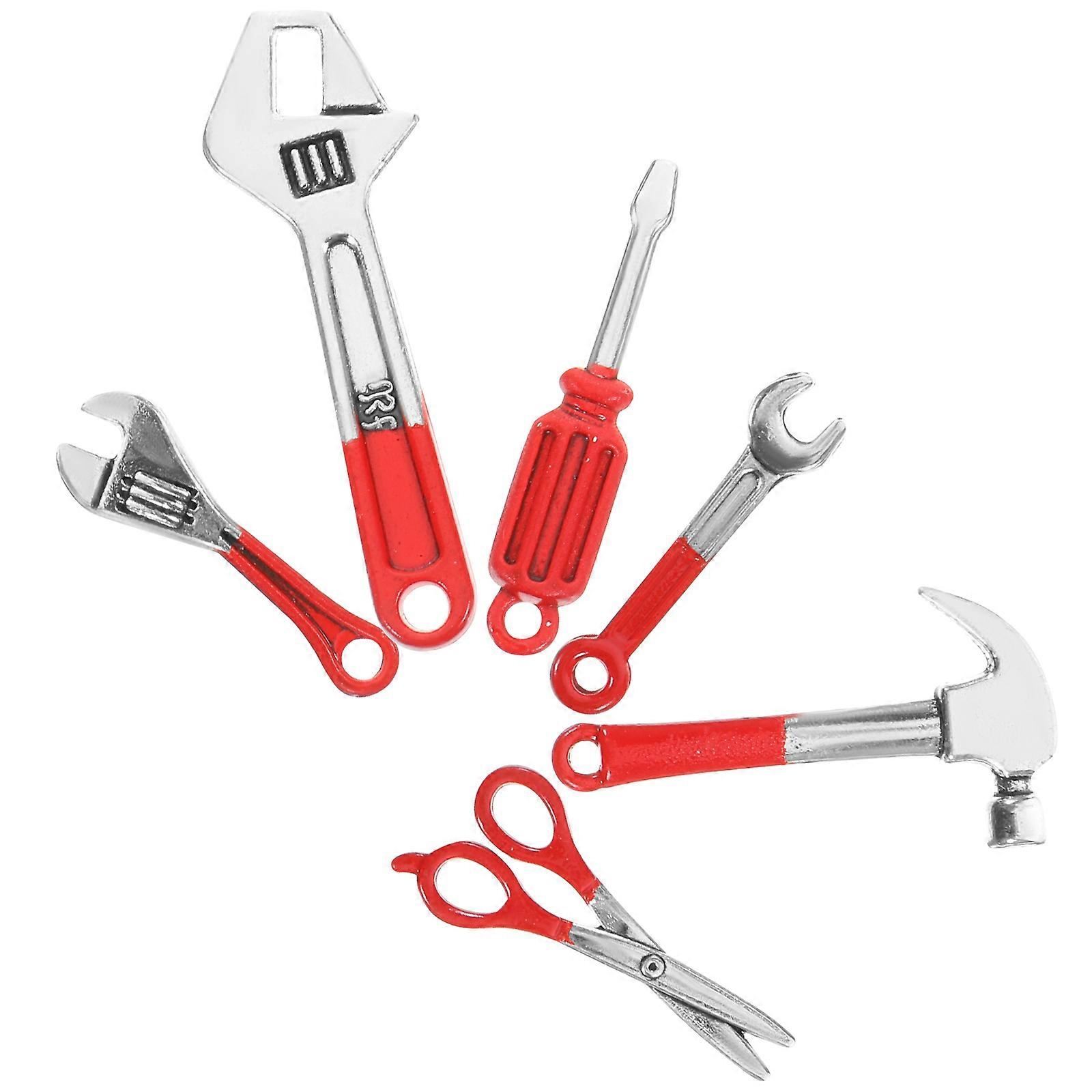 Dollhouse Tool Set with Miniature Repair Tools for Decoration Made of Alloy Red Color 6 Pieces