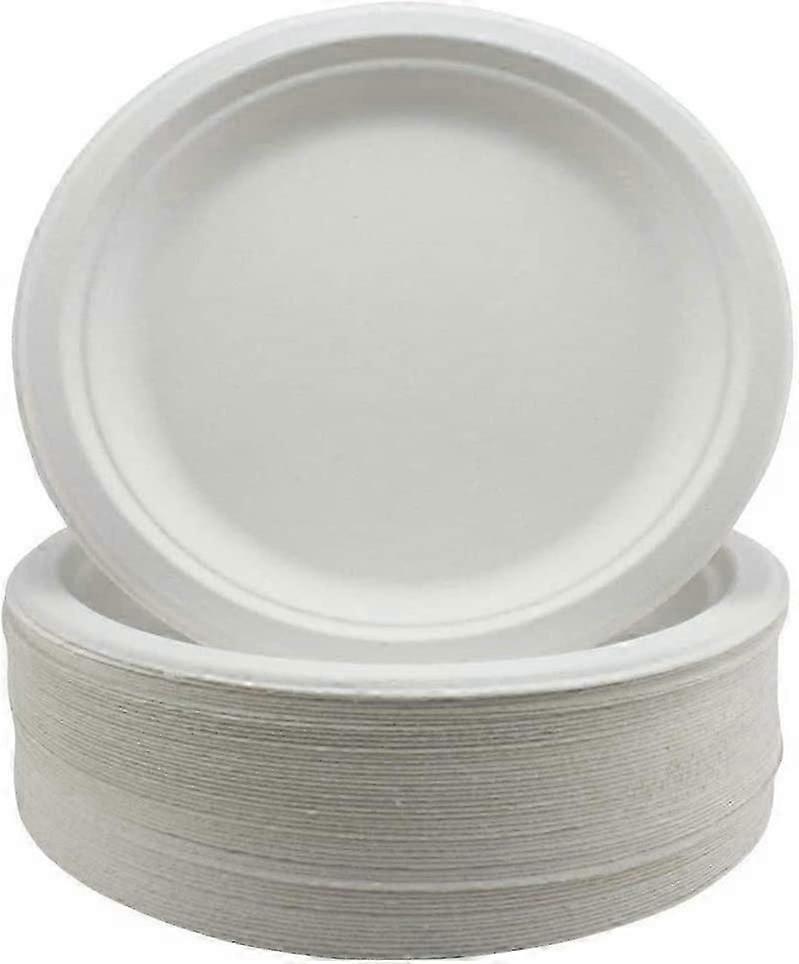 50 عبوة من ألواح ورقية فائقة الصلابة ، أطباق قصب السكر بيضاء يمكن التخلص منها ، للنزهات والشواء والحفلات