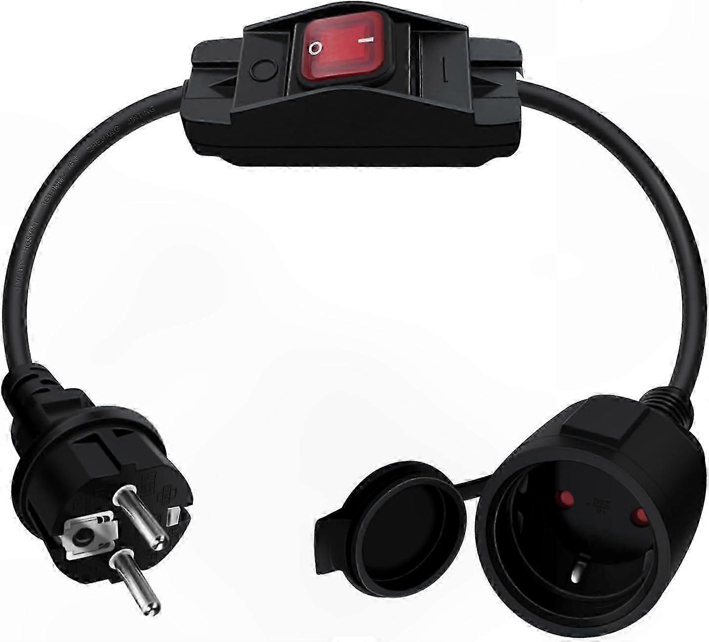 Switched Extension Cord, 16A 250V IP44 Power Cable with 2 AC Outlets, Short 0.5m for Indoor and Outdoor Use