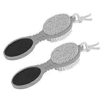 2 stuks 4 in 1 Pedicure Tool Foot Scrubber Brush Remove Hard SkinGrey