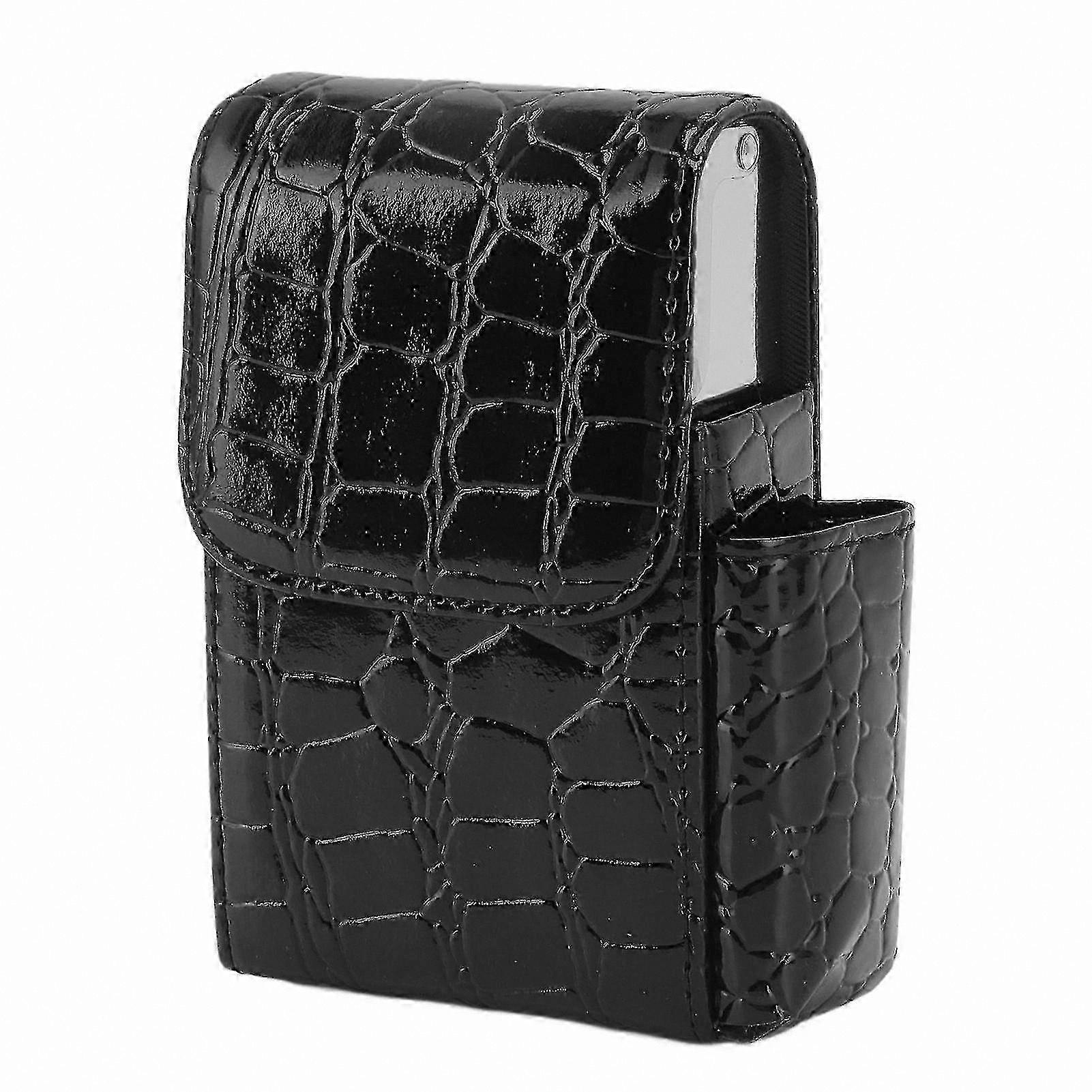 Black PU Leather Cigarette Case for 20 Cigarettes with Storage Compartment