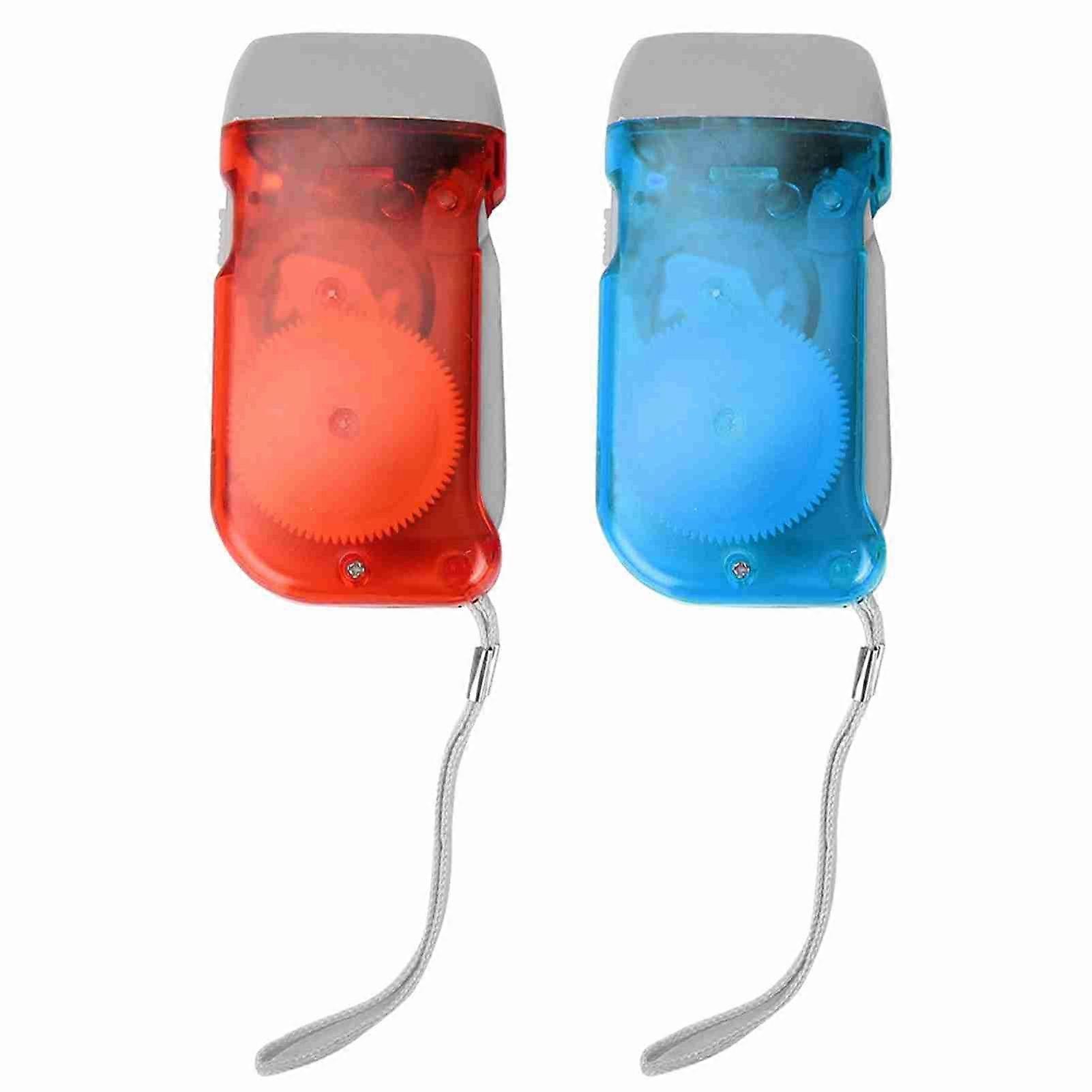 Outdoor Mini Manual Hand Crank Power LED Torch Emergency Flashlight Lamp (Red Blue)