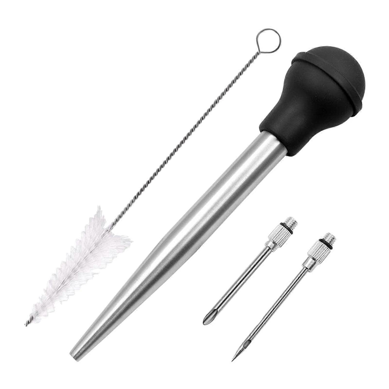 Stainless Turkey Baster With Injector Needle Silicone Bulb For Basting Kitchen Black
