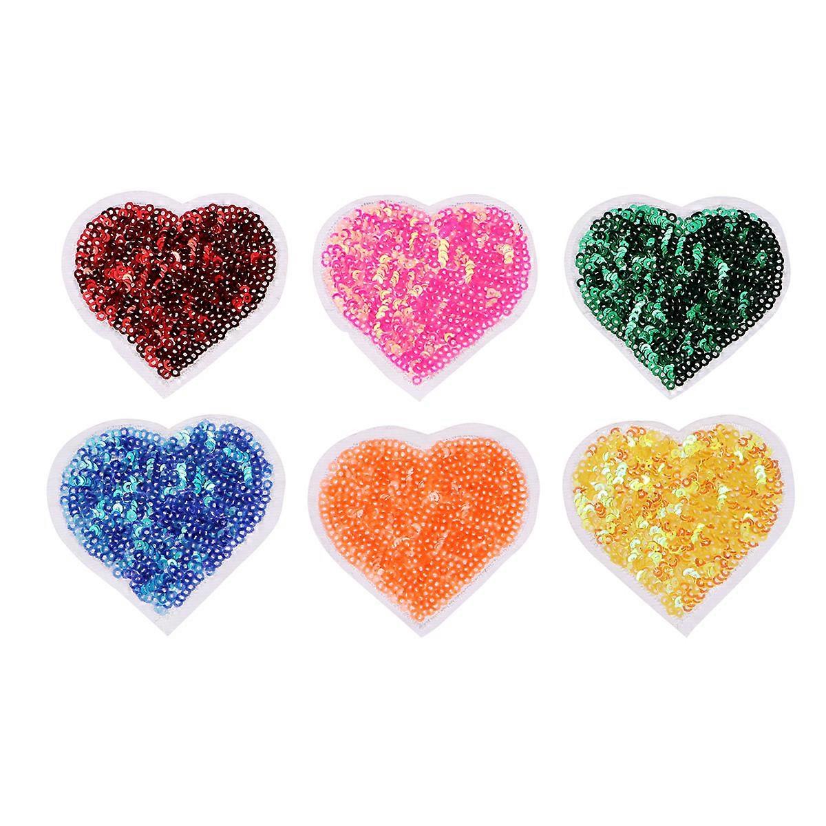 Sequined Patch Heart Embroidered Appliques for Clothes 6Pcs Sewing Fabric