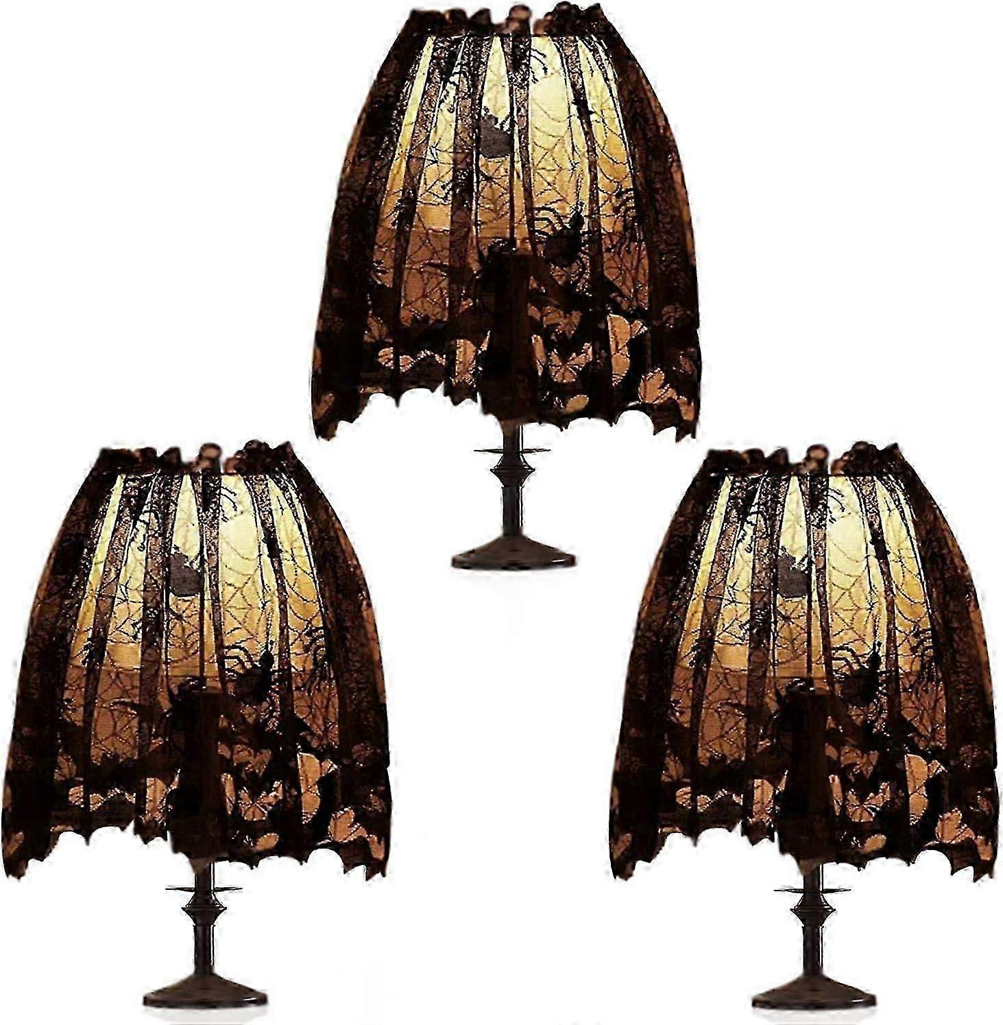 3Pcs Halloween Lamp Shade Cover Decoration, Black Lace For Festive Party Decor Supplies,152x 51cm