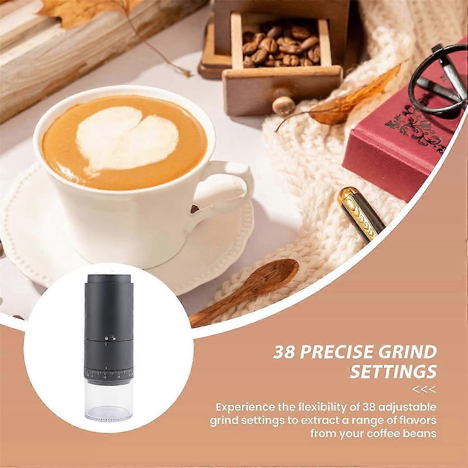 Portable Battery Powered Burr Coffee Grinder with 38 Adjustable Settings, for Travel, Camping, Offic
