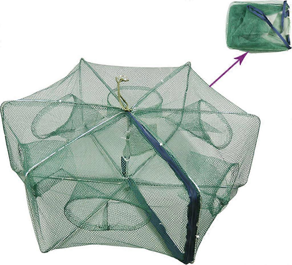 6 Holes Automatic Nylon Fishing Net Foldable Shrimp Cage Crab Trap Net, Diameter: 58cm, Height: 24cm