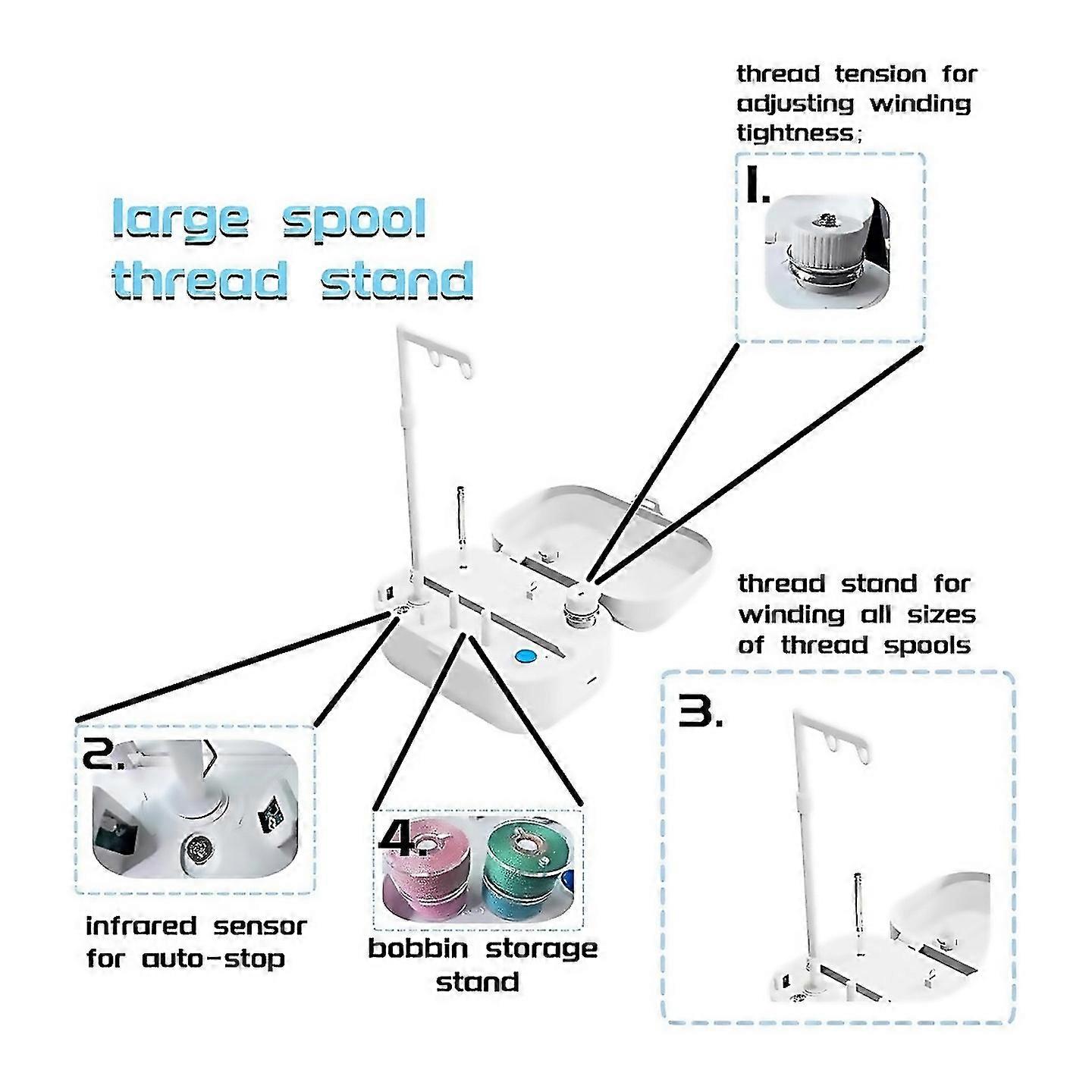 For Automatic Bobbin Winder With Auto Stopper Large Spool Thread Holder
