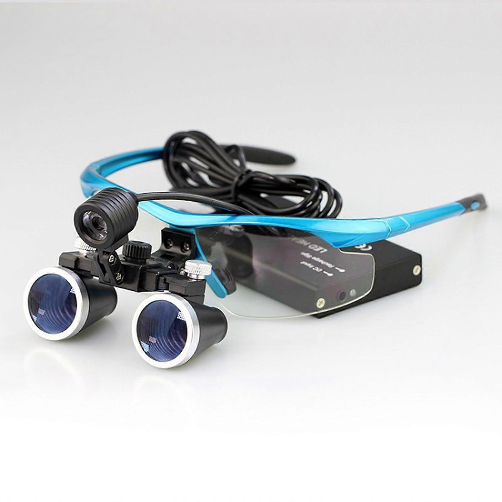Dental Magnifier Loupes For Doctors And Dentists, Binocular Optical Glass Magnifier With Light, Adjustable Fit, Blue