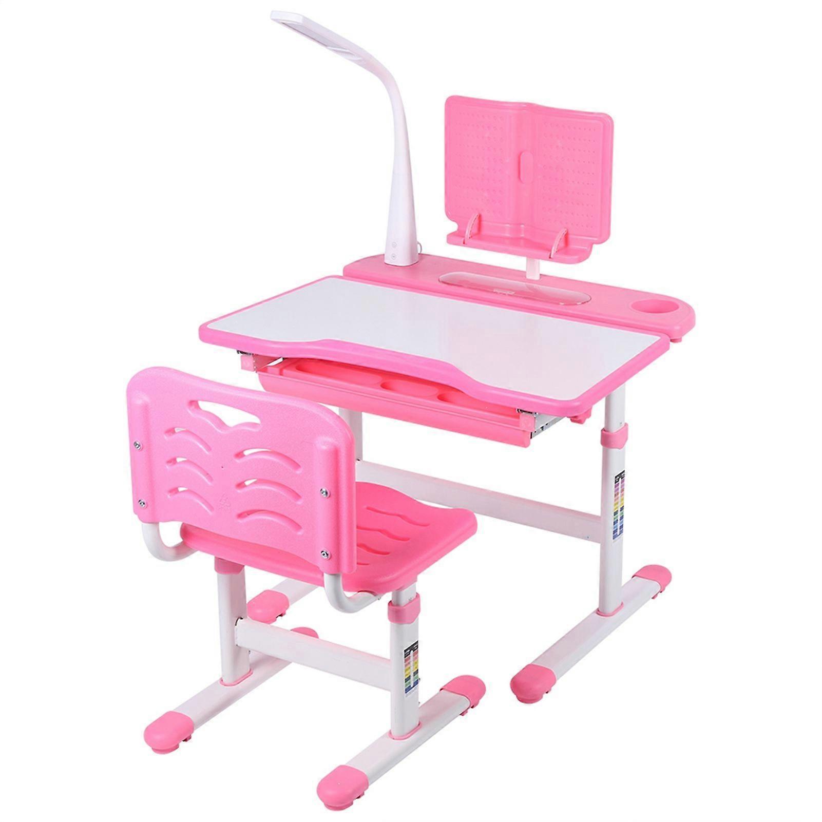 Pink Ergonomic Adjustable Children's Desk and Chair Set Reading Stand Eye Protection Lamp