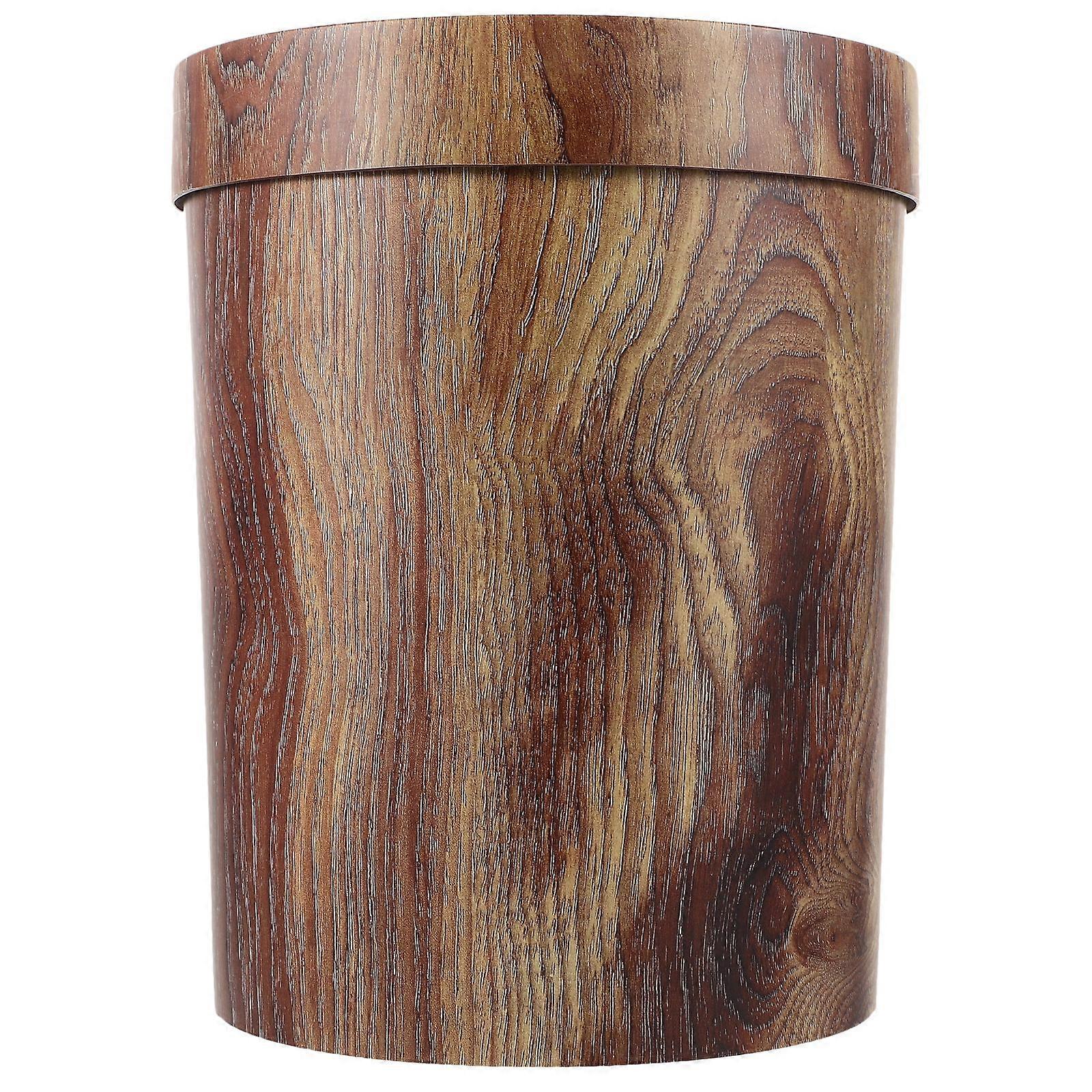 1Pc Woodgraining Container Vintage Trash Can Imitert Massive Wood Trash Can