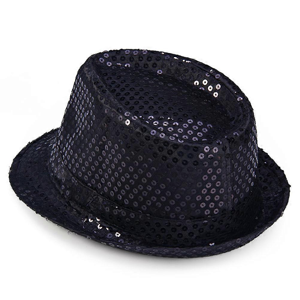 Jazz Hat Black Sequins Hat for Costume Party 2Pcs Magician Accessory