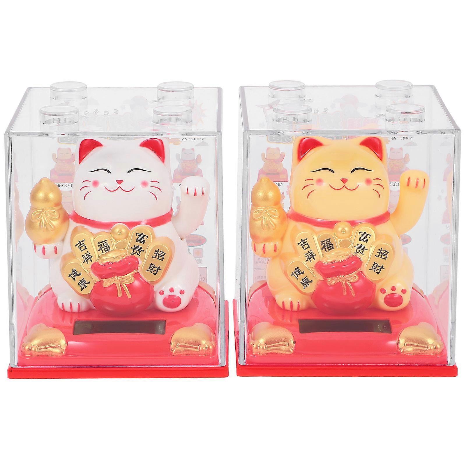 Japanese Style Waving Cat Statue 4Pcs Ideal For Home Decoration And Car Decoration Featuring Solar Powered Arm Waving Function