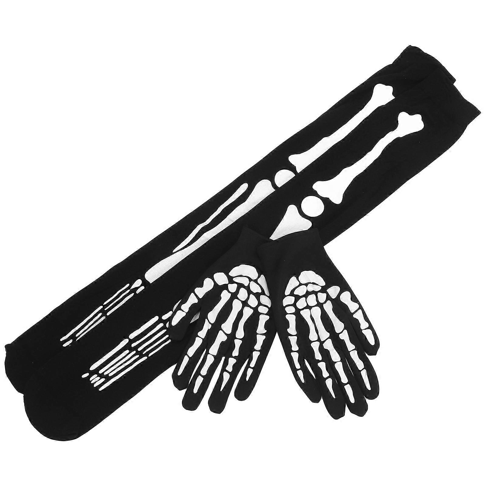 Halloween Skeleton Gloves and Stockings for Party 5Sets Black Decorative Set