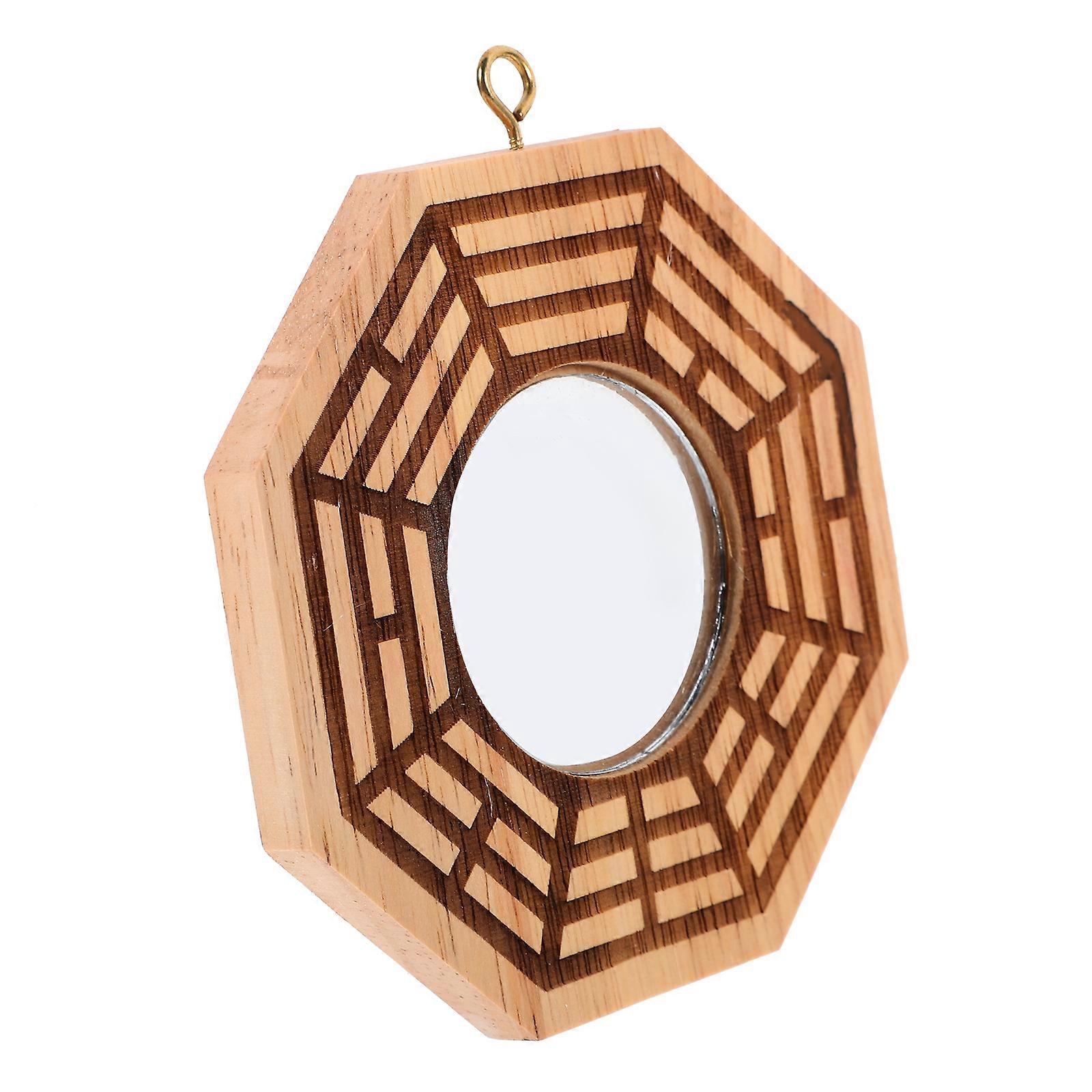 Eight Diagrams Mirror for Home Blessing Wood Ornament 2Pcs Hanging Set