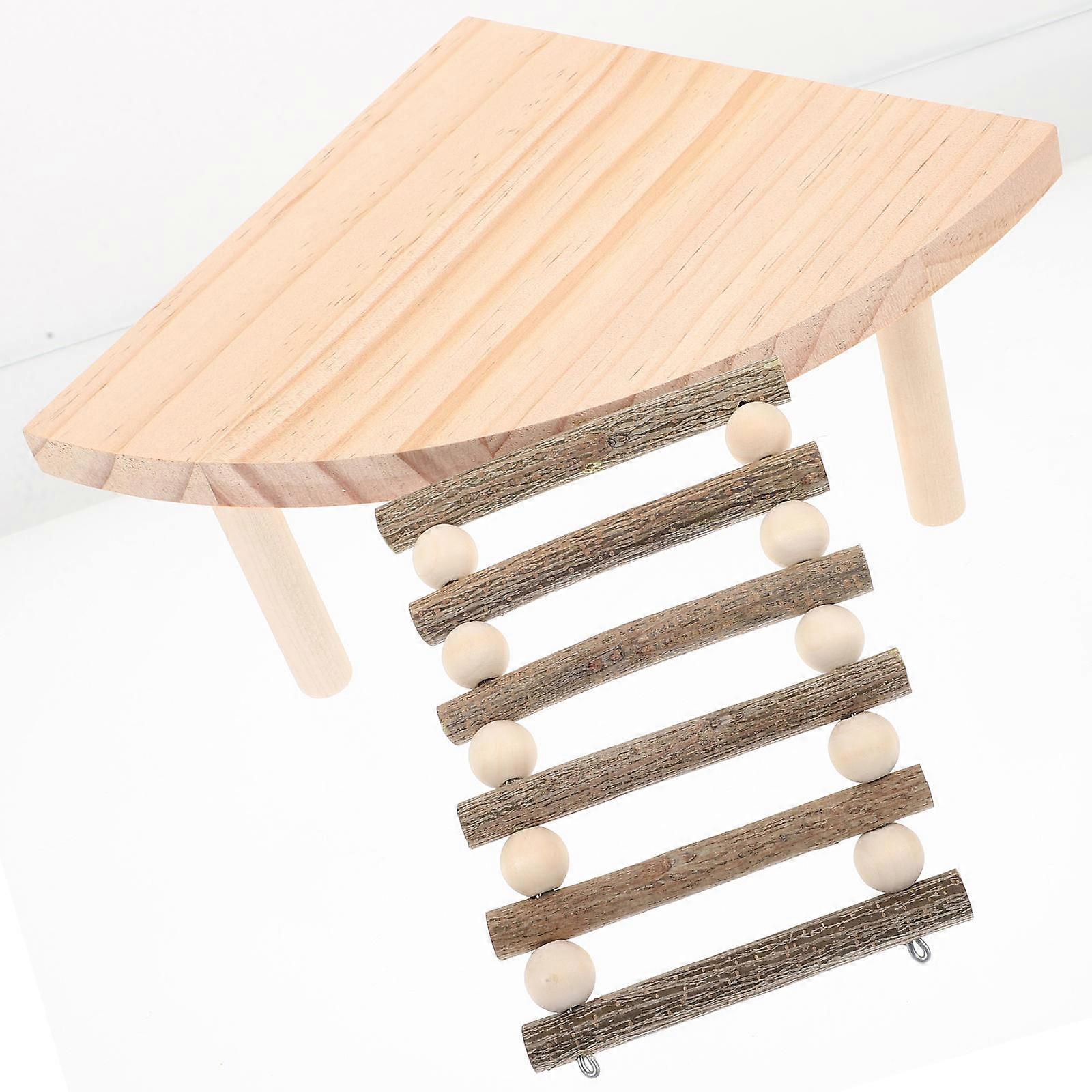 Hamster Platforms for Pets Playing 5Pcs Solid Wooden Ladder Set