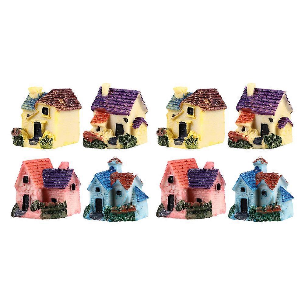 Mini House Ornament Resin House for Decor with 8Pcs Assorted