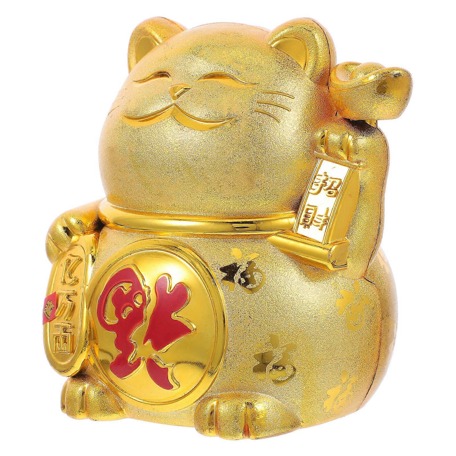Maneki Neko Statue Cute Design Money Jar For Family Business Opening Celebration In Golden Color With Cat Shaped Style And 2Pcs Pack