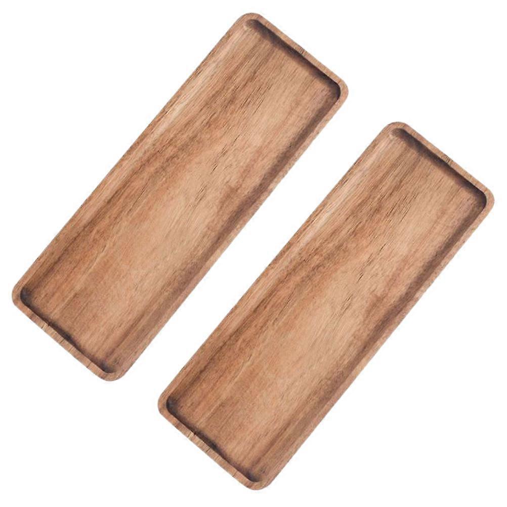 Decorative Wooden Serving Tray Rectangular for Breakfast 4Pcs Light Brown Wood