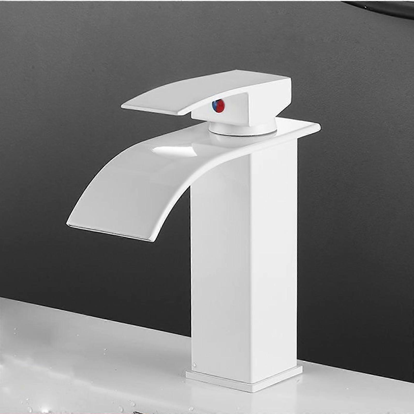White Waterfall Sink Taps Bathroom Single Lever Mixer 1 Hole Basin Faucet Modern White Design Easy Installation