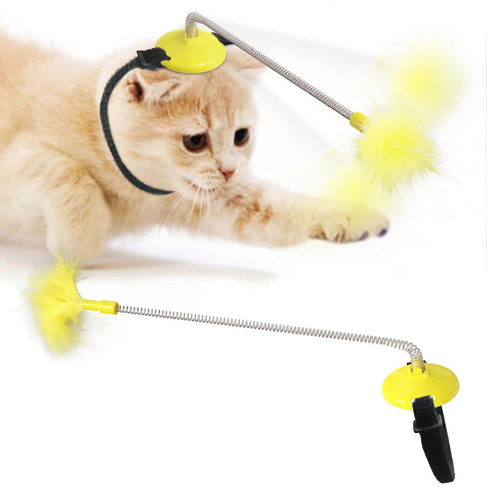 Shulemin Feather Teaser Stick Head-mounted Relieve Boredom Plastic Interactive Pet Collar Toy for Cat,Yellow