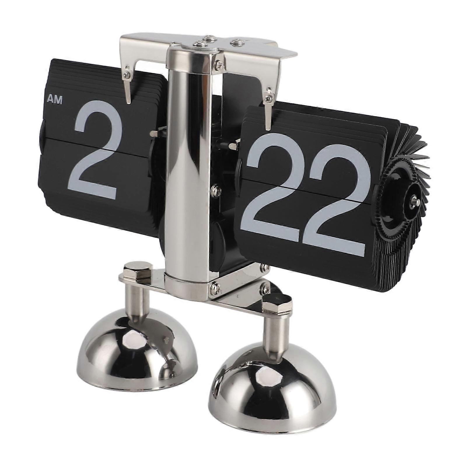 Retro Digital Flip Down Clock Flip Desk Clock Mechanical Battery Powered Home Office Decor 2 Legs 12 Hour Black 