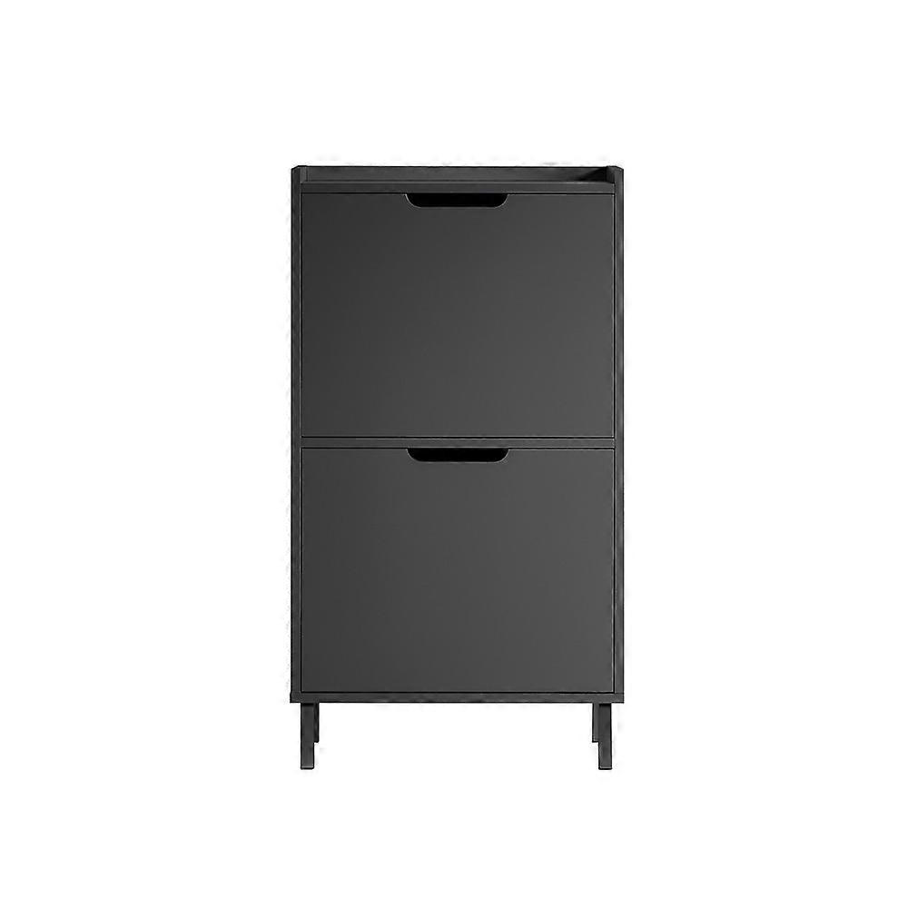 Narrow Shoe Rack with 2 Flip DrawersSlim Wooden Shoe Storage Cupboard for Hallway Entrance Wall-Moun