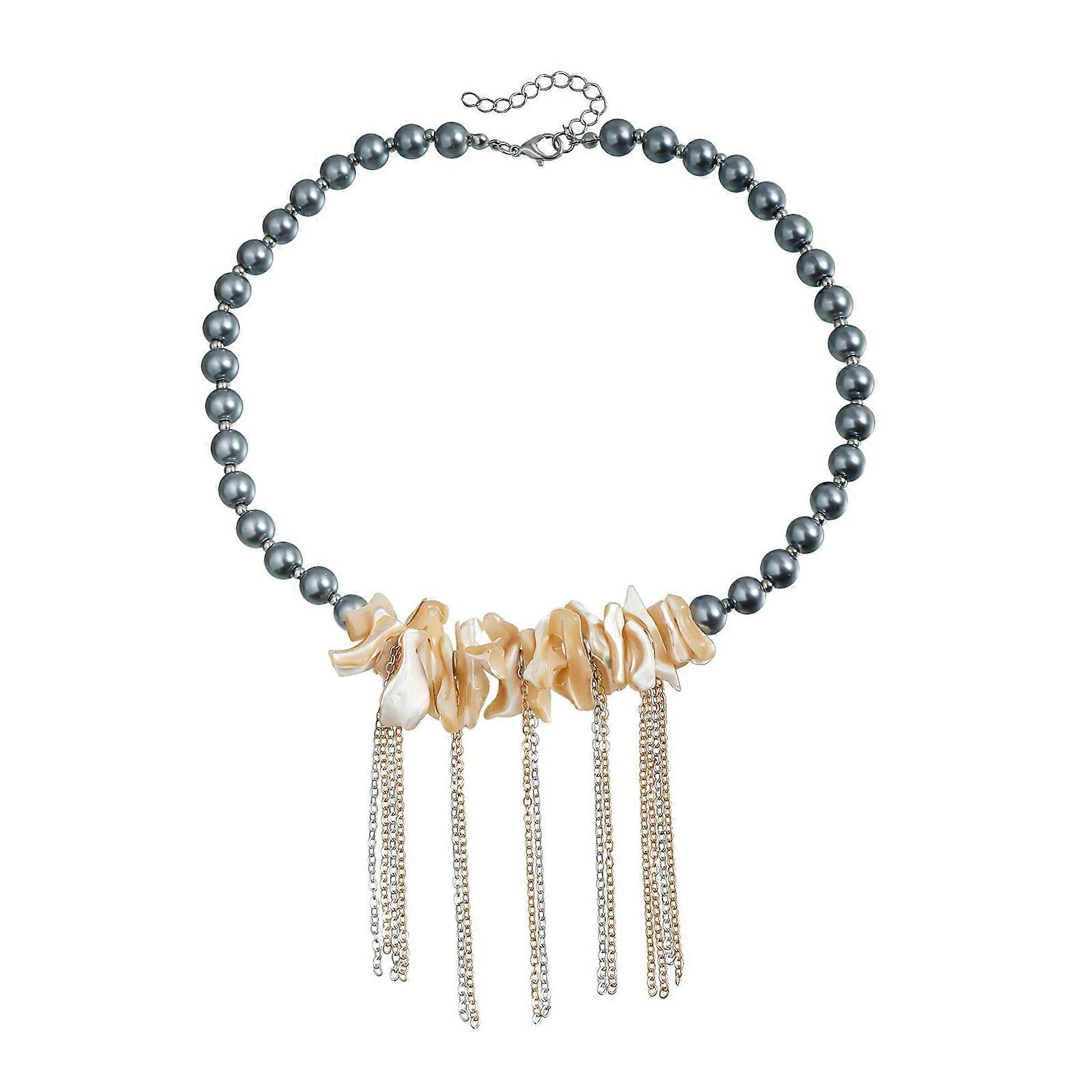 Modern Glass Bead Drop Necklace Featuring Irregular Seashells And Tassels Stylish Layering Chain Accessory Multicolor