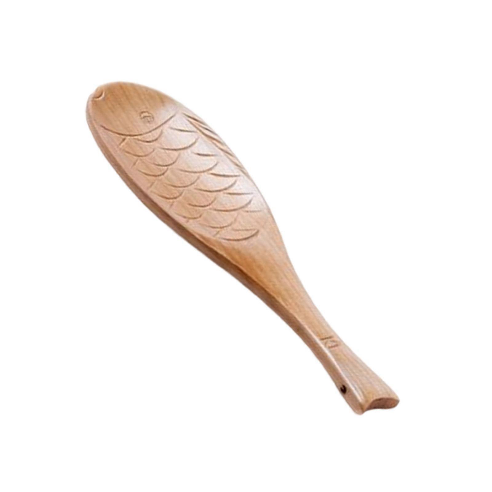 Unique Fish Carved Wooden Serving Utensils Heatproof Handle Kitchen Tool Multipurpose Design Compact Storage Solution  B