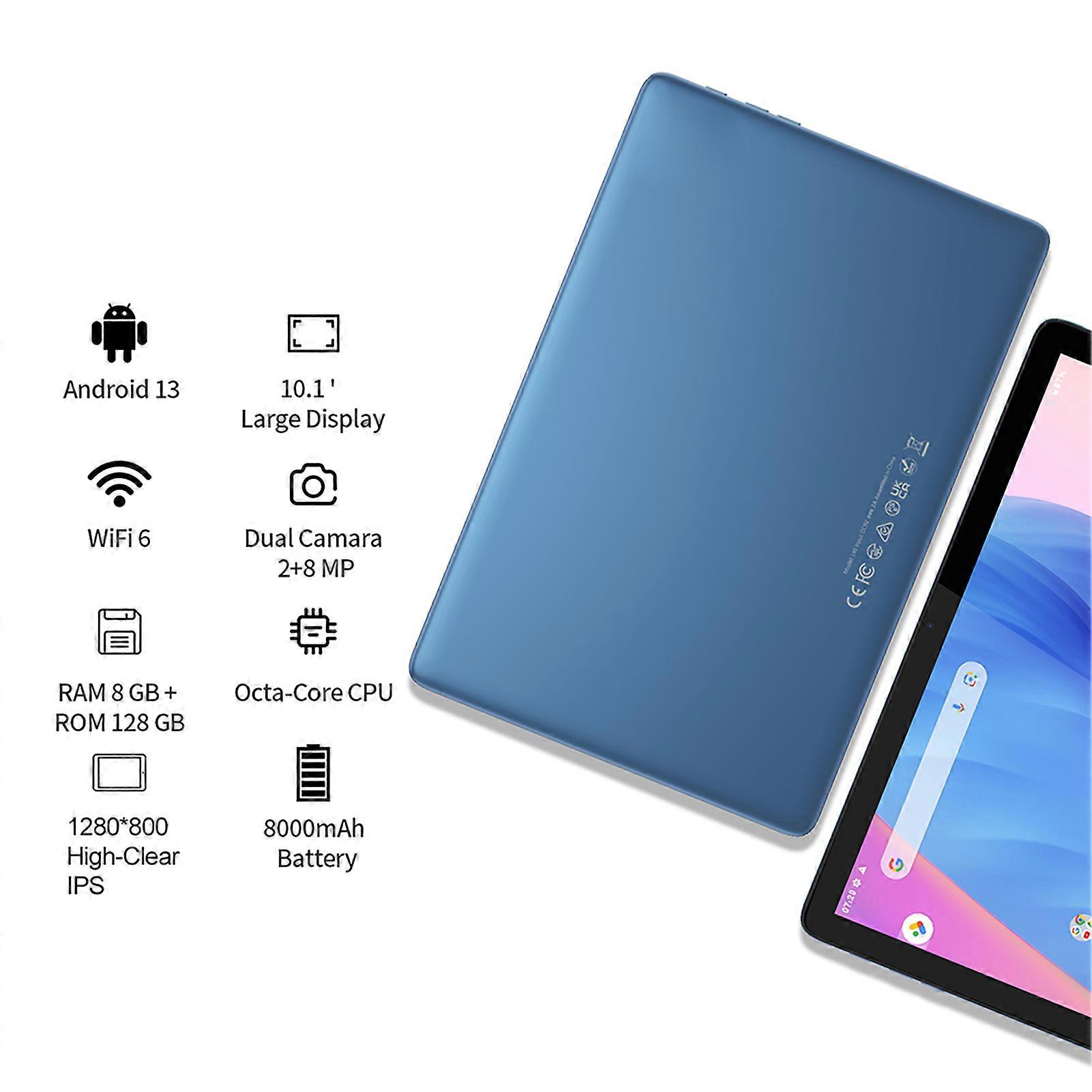 10.1-Inch Android 13 Tablet with 128GB Storage, 8000mAh Battery, Dual Cameras, WiFi6