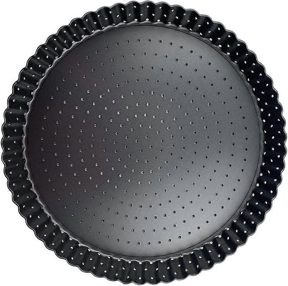 Non-Stick Tart and Quiche Pan with Holes, 9 Inch Perforated Tart Pans with Removable Loose Bottom, Round Versatile Fluted Pie, Pizza Flan Pan, Cake Mo