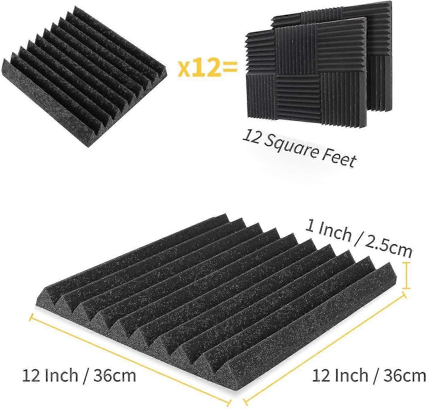 12-pack Acoustic Foam Panels Wedges, Fireproof Soundproofing  Noise Cancelling Foam For Stu