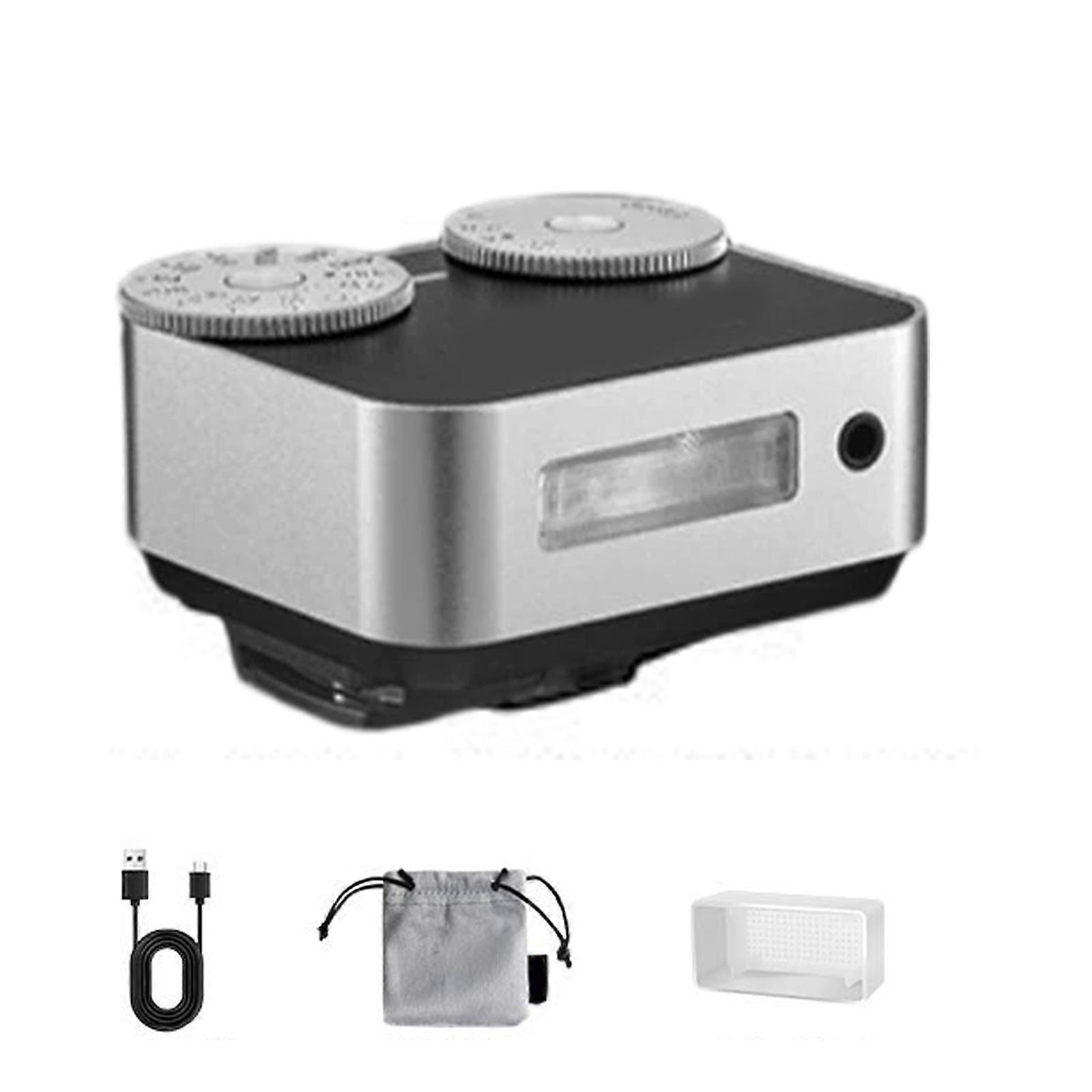 Vintaged Style Double Dials Mini Flash With 7 Power Level Manual Auto Mode Universal Hot Shoe Compatibility For Camera Photography  vintage silver