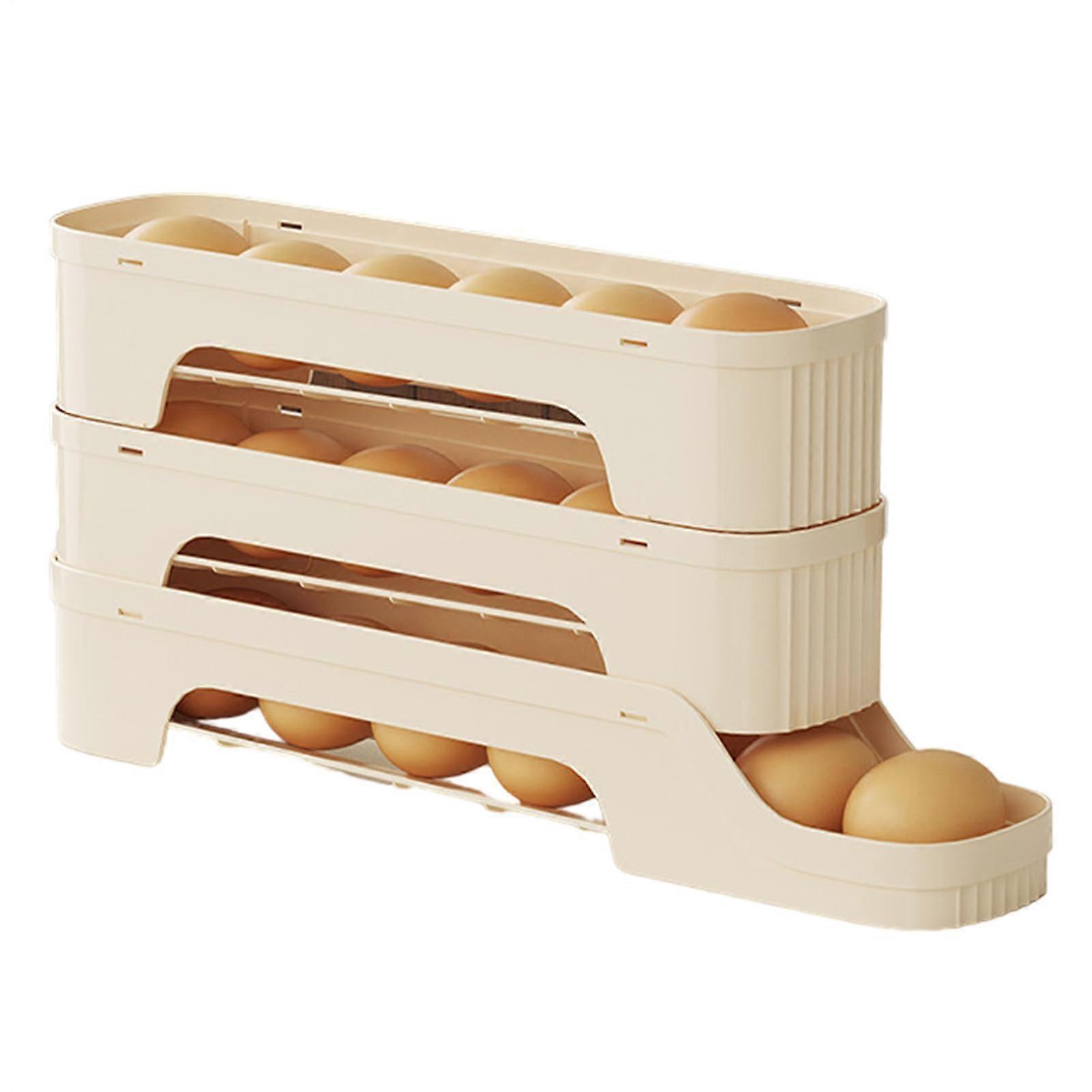 Egg Storage Organizer for Refrigerator  Automatic Rolling Dispenser, 3Tier Space Saving Countertop Rack