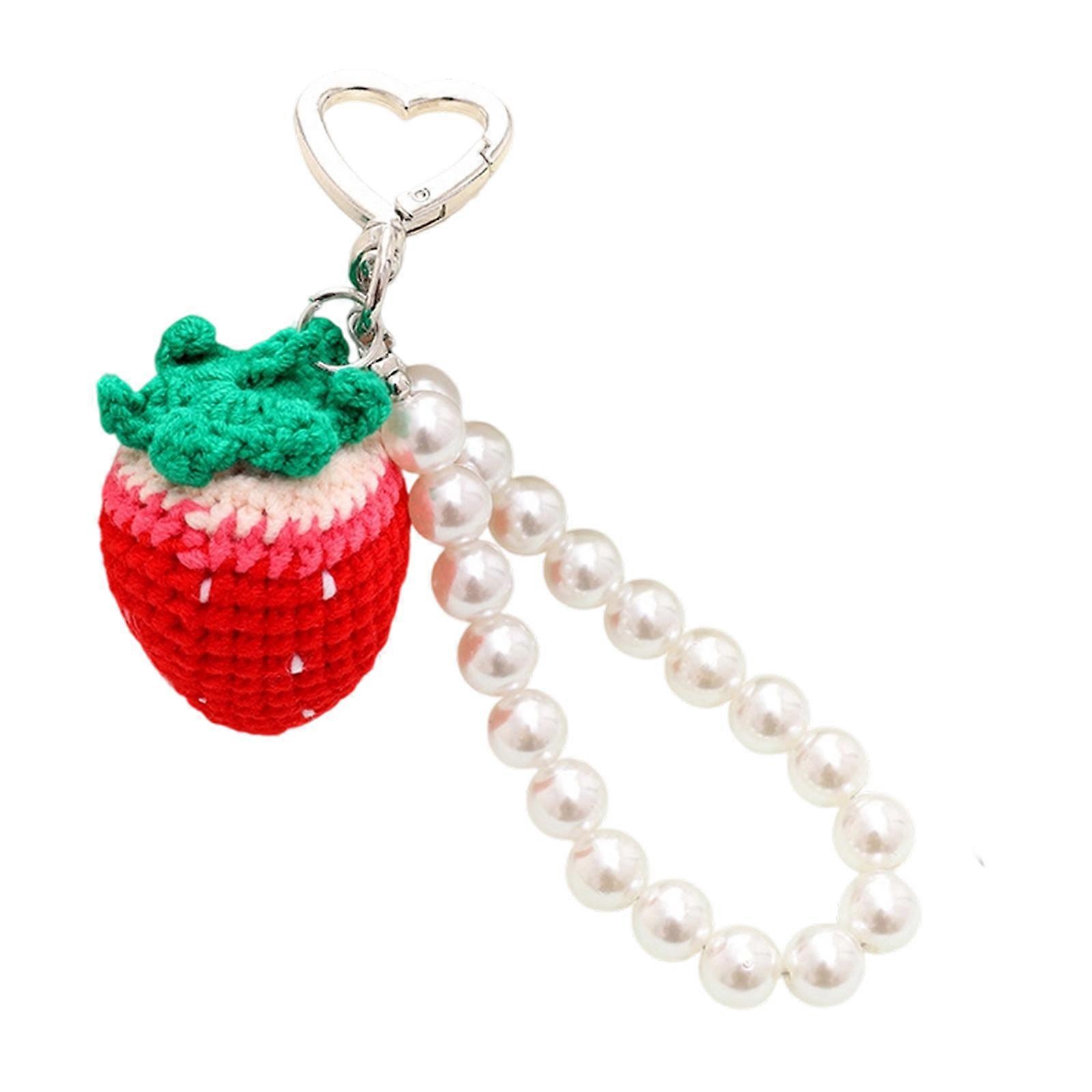 Kids Friendly Fruit Design Phone Lanyard Secure Anti Drop Crafted Yarns Cord Beaded Key Chain For Children Students Multicolor