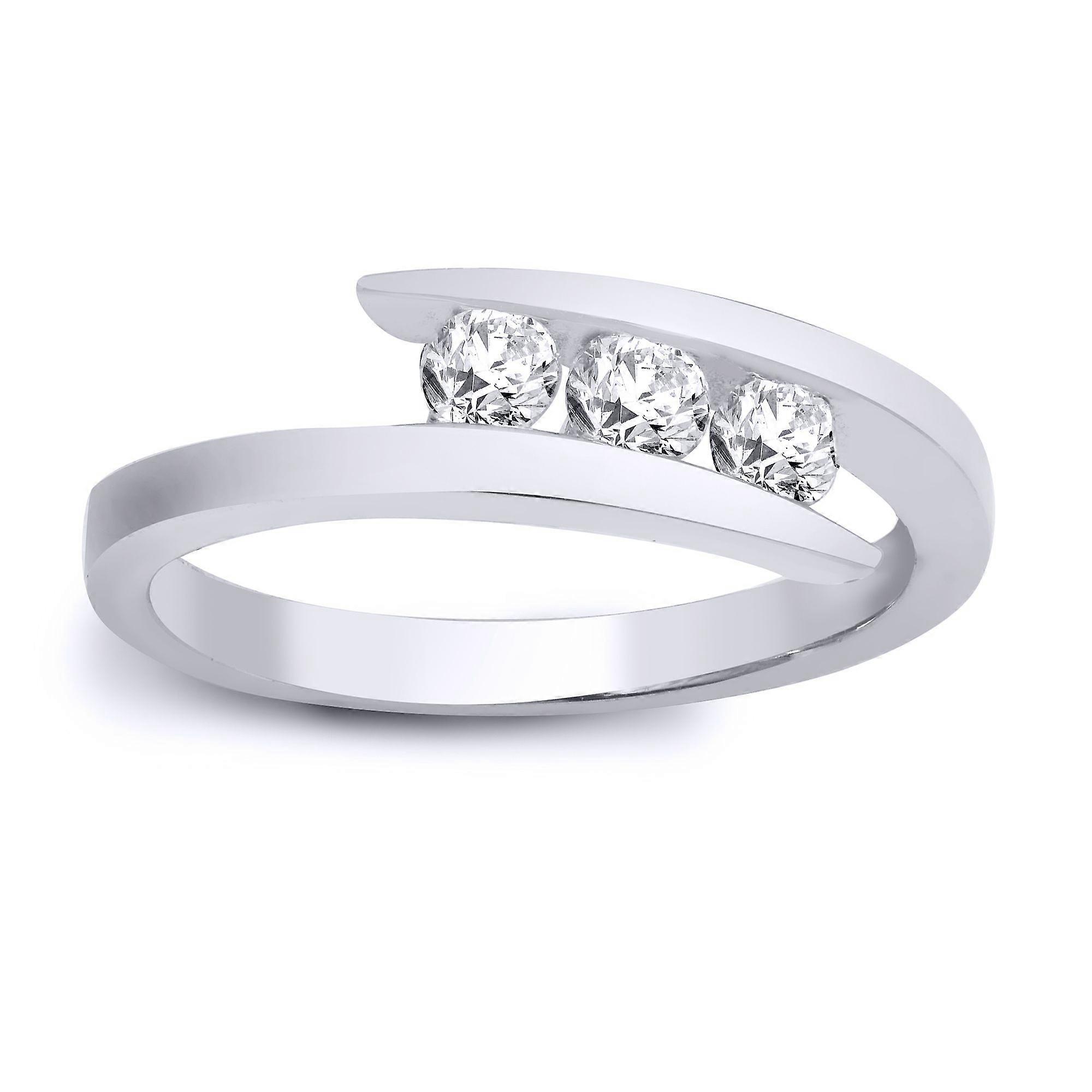 Jewelco London 实心 9 克拉白金通道镶嵌圆形 H I1 0.5 克拉钻石交叉包裹三部曲戒指 6 毫米