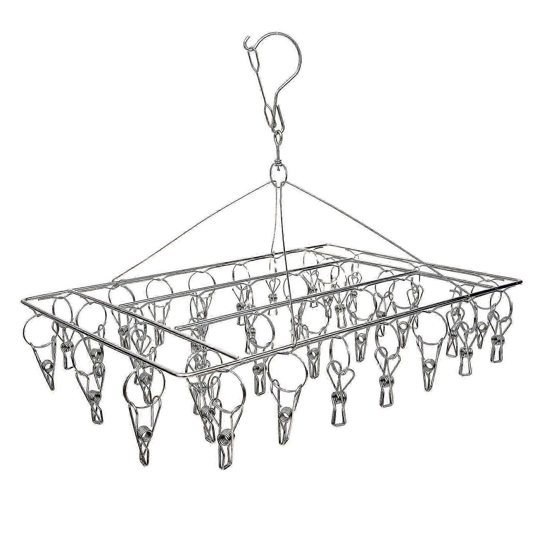 Metal Drying Rack for Socks, 36pcs Clips with Swivel Hook, Windproof