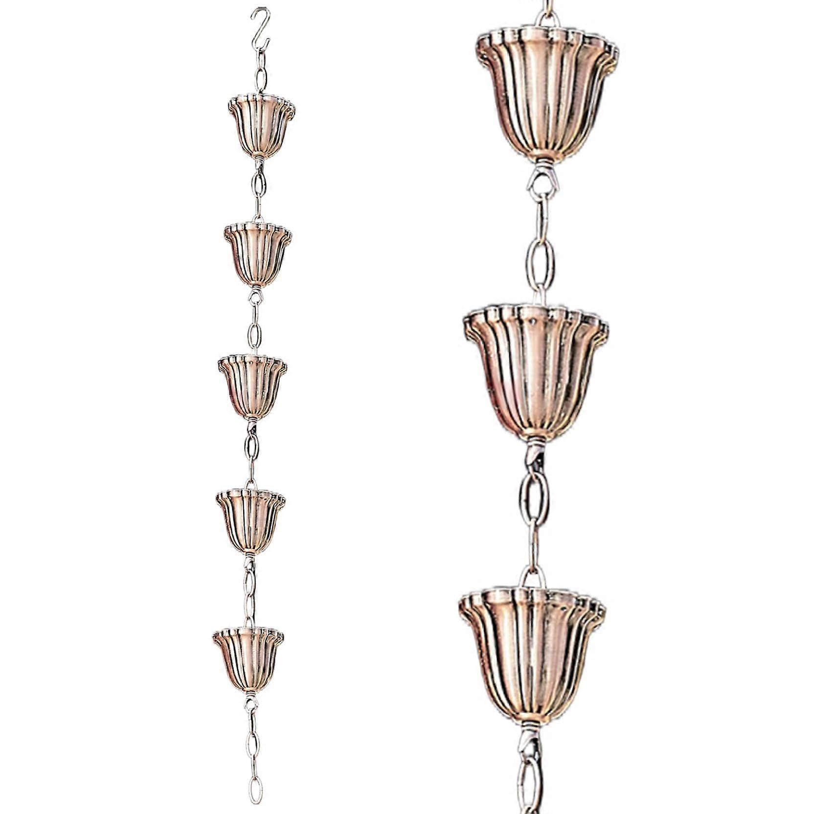 Copper Rain Chain 39in Japanese Style with 5 Cups Rustproof Cascading Design for Outdoor Garden