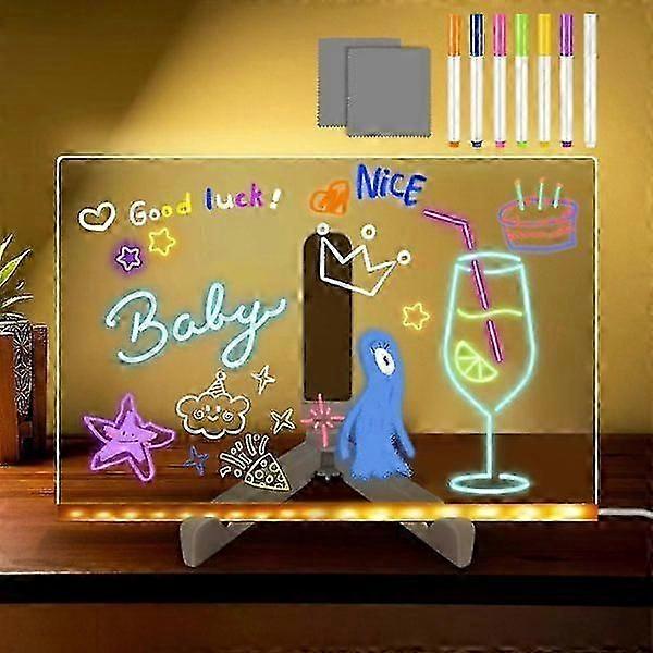 LED Message Board Kids Version 30x20cm - 7 Highlighters Erasable Illuminated Magic Board