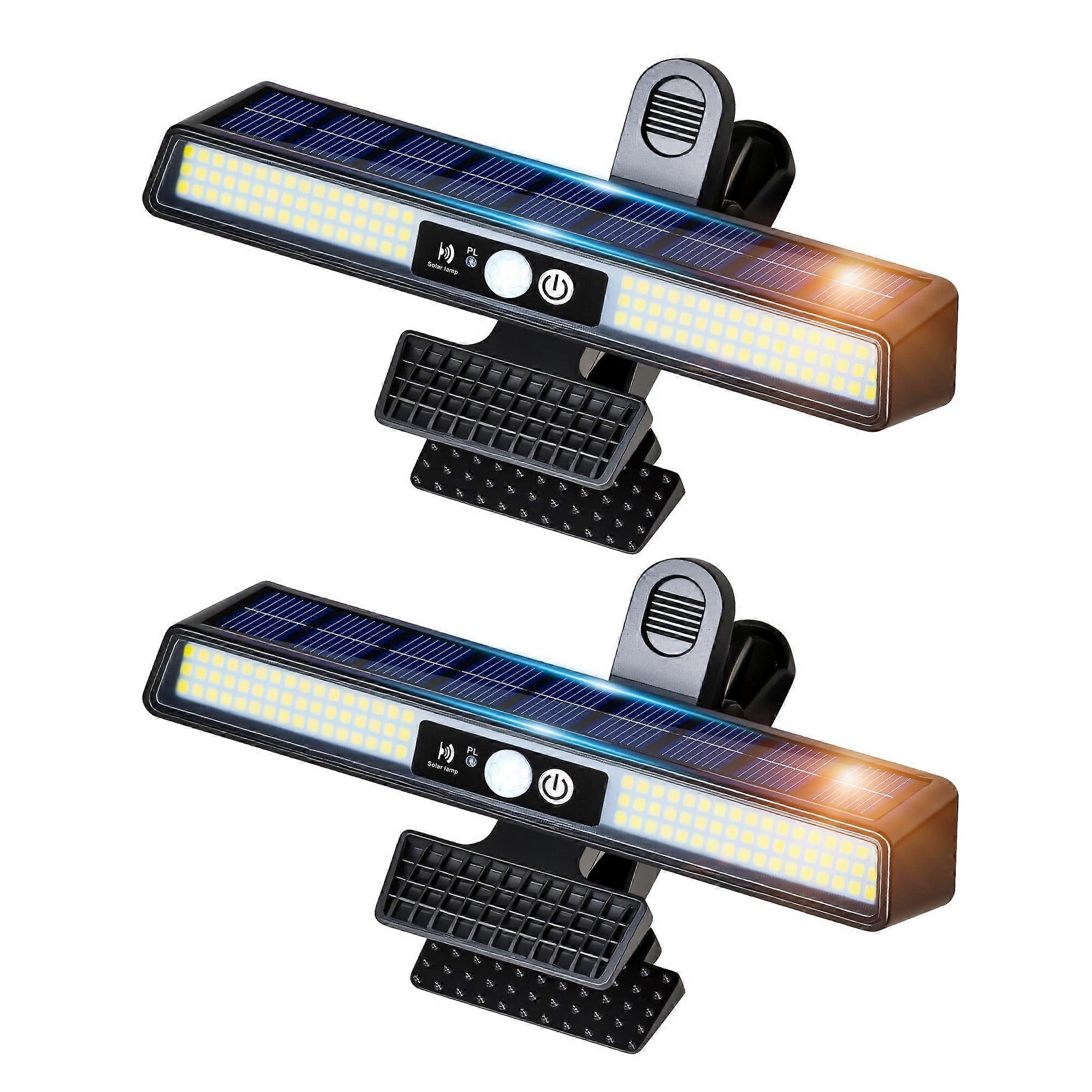 102 LED Solar Motion Sensor Lights Outdoor Waterproof, ClipOn Security Lights for Fence and Gutter, 6000K Bright 2 Pack